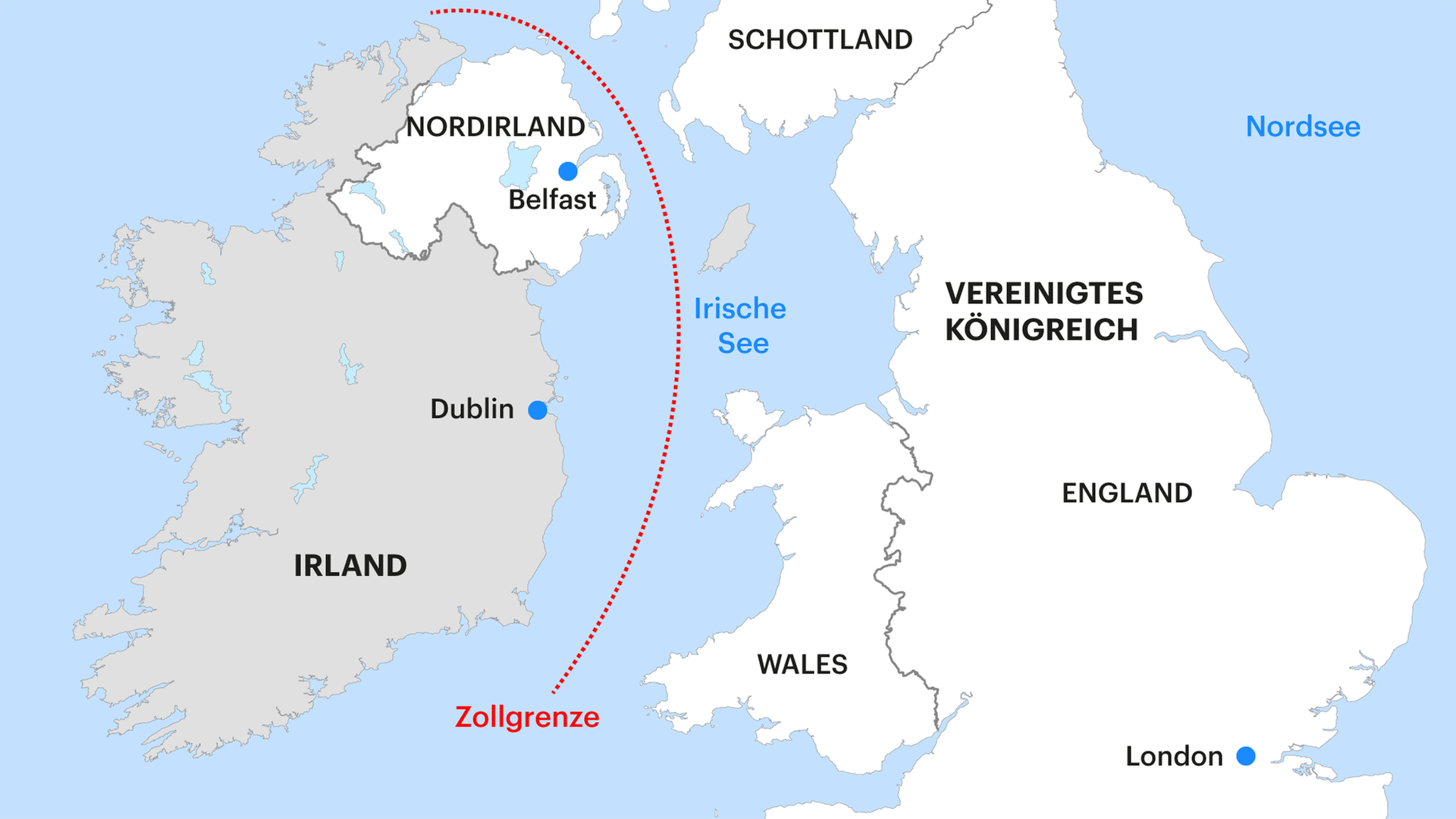 Karte zeigt die Zollgrenze in der Irischen See