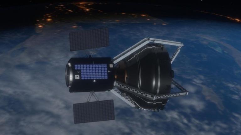Grafik der Clearspace-1 Mission mit eingefangener Oberstufe der Vega-Rakete der ESA Grafik der Clearspace-1 Mission mit eingefangener Oberstufe der Vega-Rakete der ESA