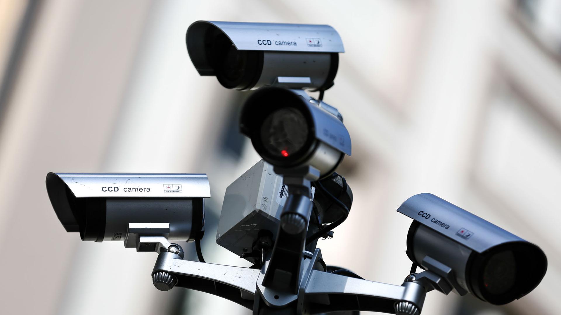 Mehrere Kameras, Teil einer Kunstaktion unter dem Titel «Public Privacy #City», überwachen im Januar 2014 jeden Winkel am Grünen Markt in Bamberg. Mehrere Kameras, Teil einer Kunstaktion unter dem Titel «Public Privacy #City», überwachen im Januar 2014 jeden Winkel am Grünen Markt in Bamberg.