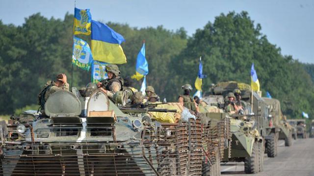 Ukrainische Regierungstruppen nahe Slawiansk im Osten des Landes.