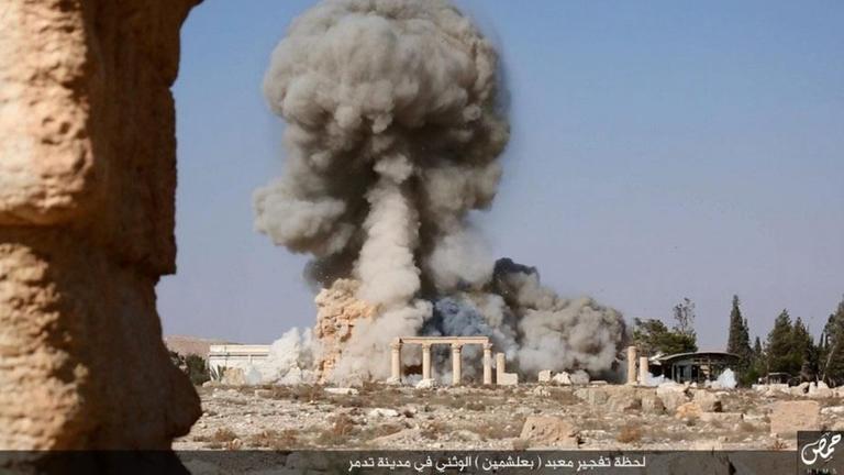 Bild des durch die Terrormiliz zerstörten Baal-Shamin-Tempels in der antiken Stadt Palmyra vom 25.08.2015. Bild des durch die Terrormiliz zerstörten Baal-Shamin-Tempels in der antiken Stadt Palmyra vom 25.08.2015.