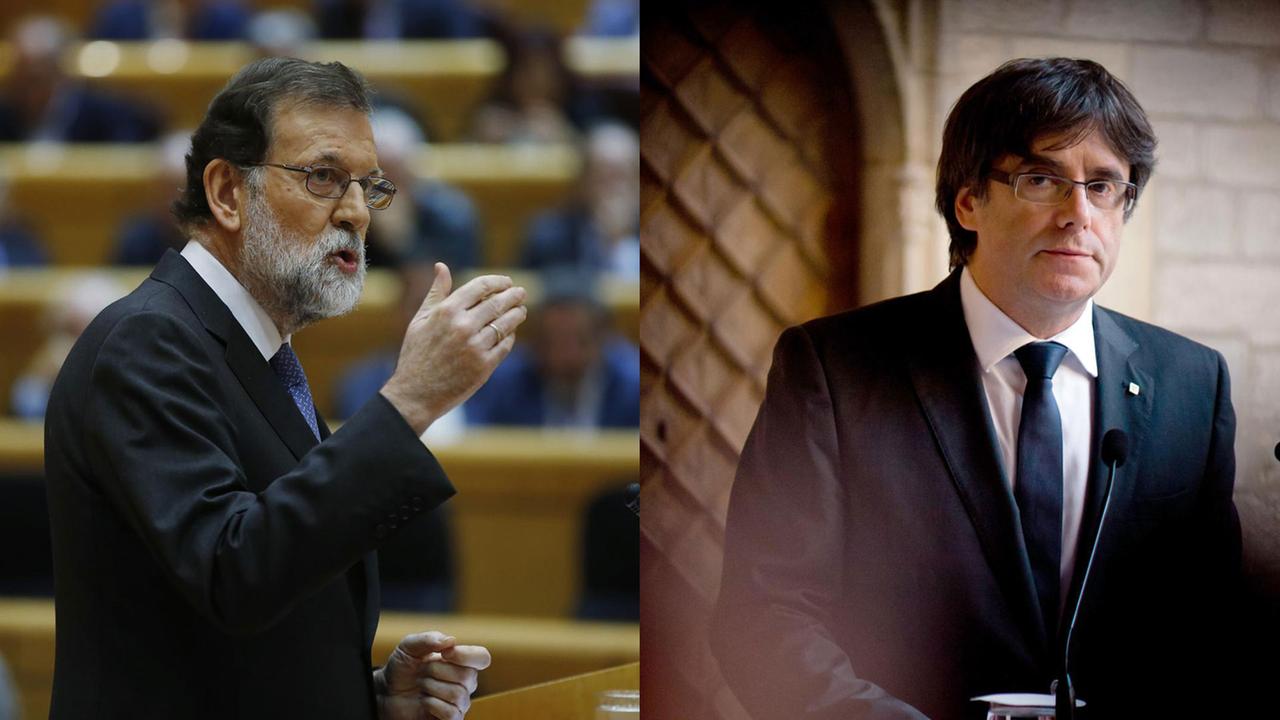 Die Collage zeigt Spaniens Ex-Regierungschef Mariano Rajoy und den bisherigen katalanischen Regionalpräsident Carles Puigdemont. Die Collage zeigt Spaniens Ex-Regierungschef Mariano Rajoy und den bisherigen katalanischen Regionalpräsident Carles Puigdemont.