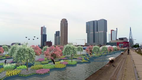 Modellzeichnungen vom "Recycled Park": Seit dem 4. Juli 2018 schwimmt er im Rotterdamer Hafen.