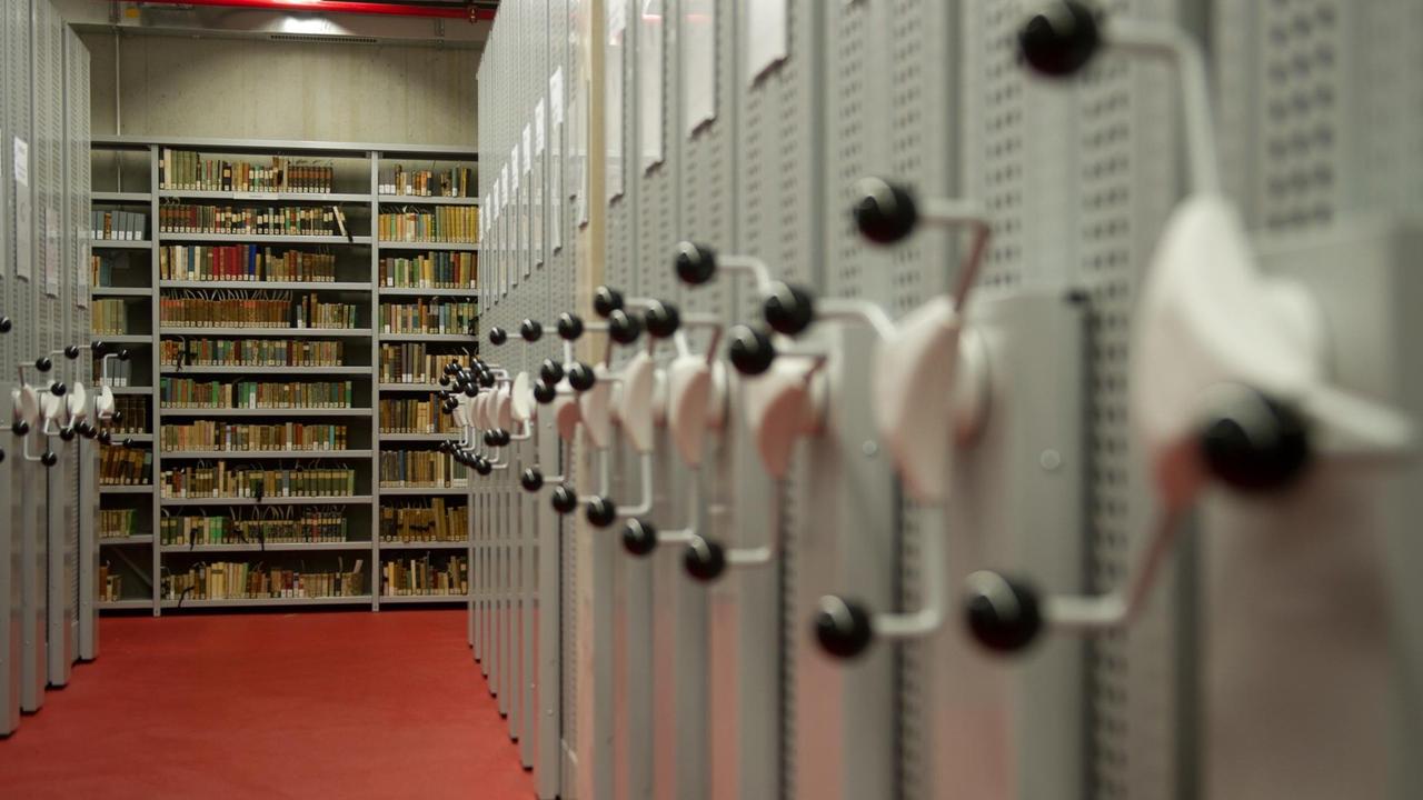 Das Magazin der Anna Amalia Bibliothek mit einem Ausschnitt der Almanachsammlung von Arthur Goldschmidt, aufgenommen in Weimar. Das Magazin der Anna Amalia Bibliothek mit einem Ausschnitt der Almanachsammlung von Arthur Goldschmidt, aufgenommen in Weimar.