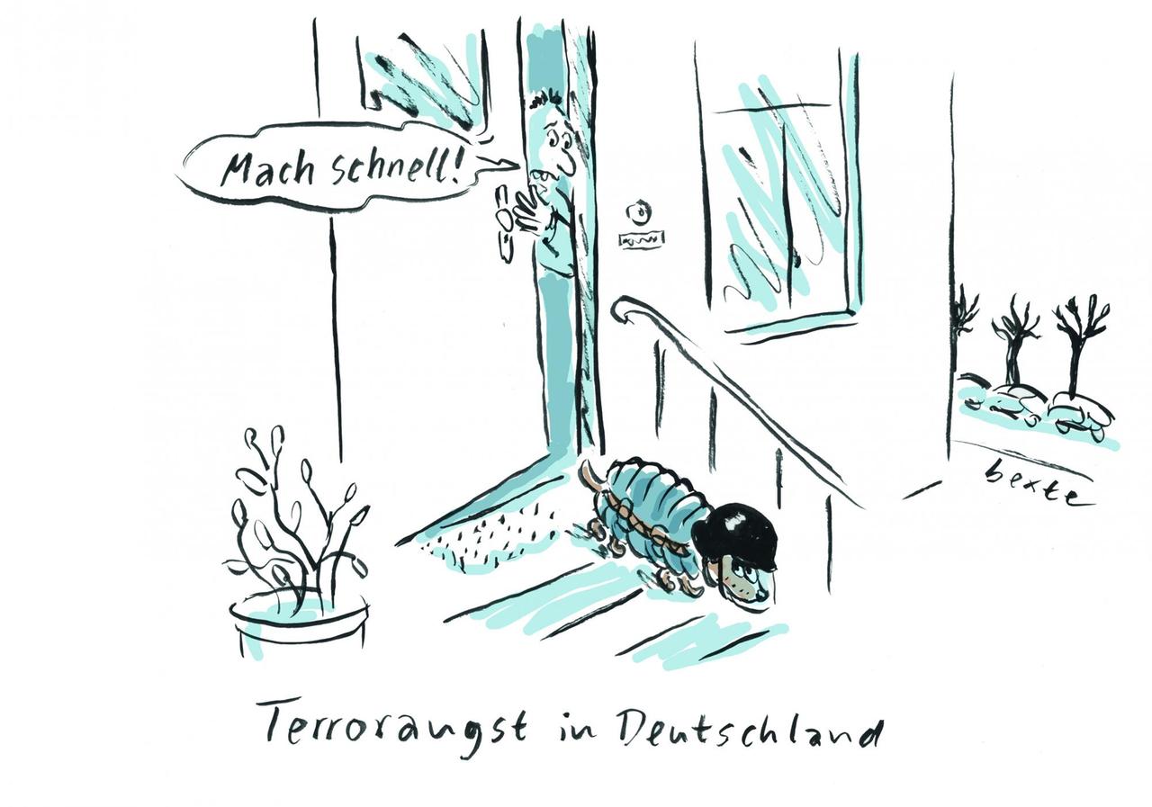 Bettina Bexte: Terrorangst in Deutschland (Deutscher Karikaturenpreis 2016, Platz 3)