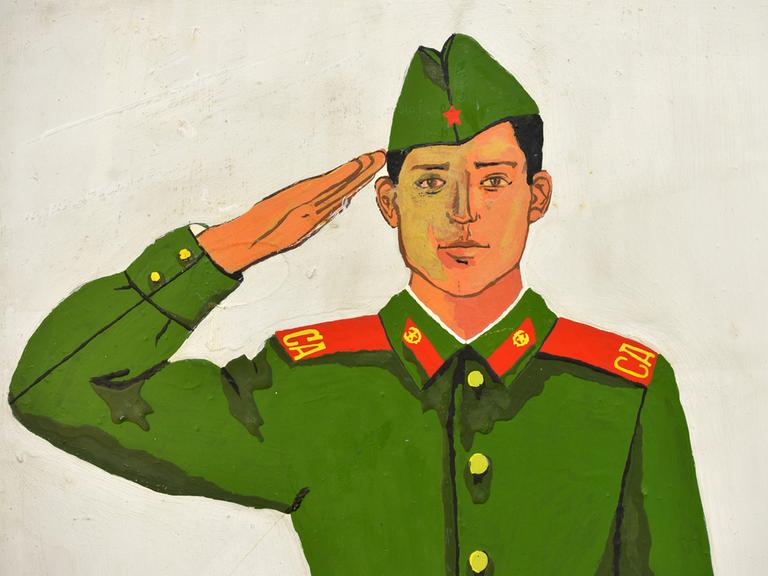 Bild eines Soldaten der Sowjetarmee, das in dem Stadtmuseum in Potsdam ausgestellt wird.