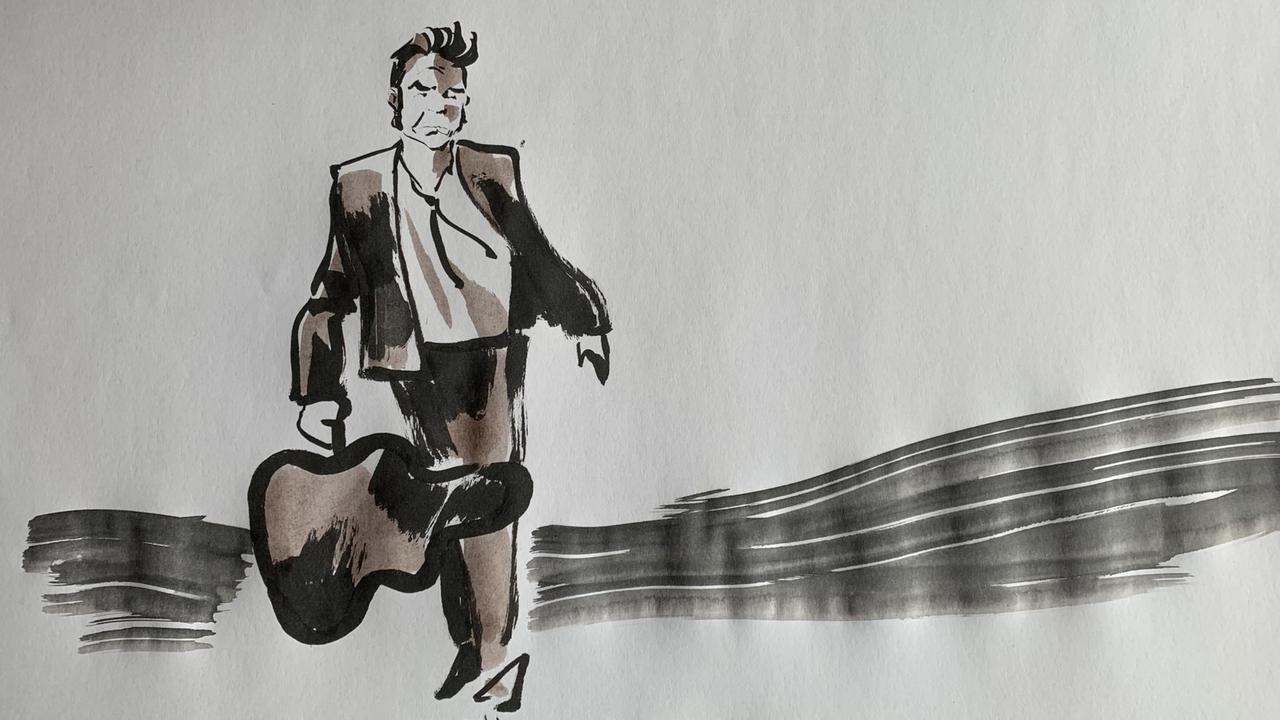 Während Johnny Cash mit "I'm movin on" im Hintergrund lief, hat Reinhard Kleist für uns live im Studio dieses Johnny Cash-Porträt gezeichnet. Während Johnny Cash mit "I'm movin on" im Hintergrund lief, hat Reinhard Kleist für uns live im Studio dieses Johnny Cash-Porträt gezeichnet.
