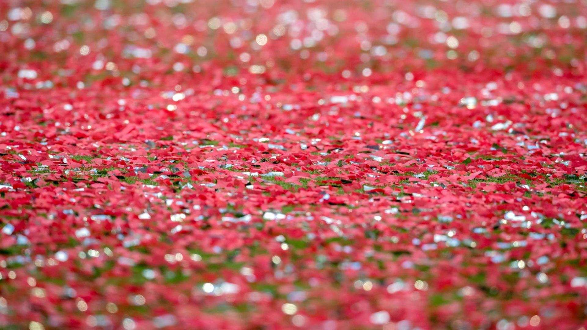 20. Mai 2017: Muenchen, Allianz Arena: Fussball 1. Bundesliga, 34. Spieltag: FC Bayern Muenchen - SC Freiburg: Konfetti liegt auf dem Rasen verstreut. 20 May 2017 Munich Alliance Arena Football 1 Bundesliga 34 Matchday FC Bavaria Munich SC Freiburg Confetti is on the Lawn scattered 20. Mai 2017: Muenchen, Allianz Arena: Fussball 1. Bundesliga, 34. Spieltag: FC Bayern Muenchen - SC Freiburg: Konfetti liegt auf dem Rasen verstreut. 20 May 2017 Munich Alliance Arena Football 1 Bundesliga 34 Matchday FC Bavaria Munich SC Freiburg Confetti is on the Lawn scattered