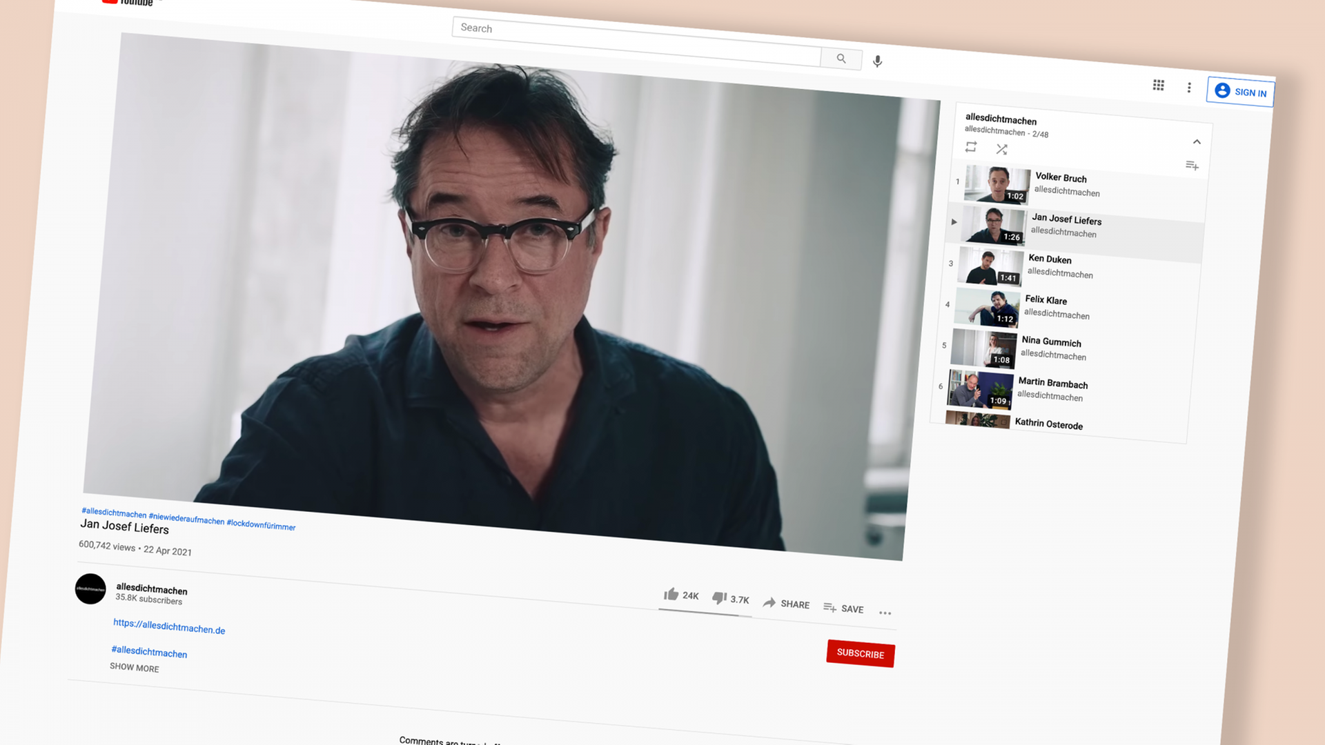 Screenshot: Der Schauspieler Jan-Josef Liefers in einer Videobotschaft. Screenshot: Der Schauspieler Jan-Josef Liefers in einer Videobotschaft.