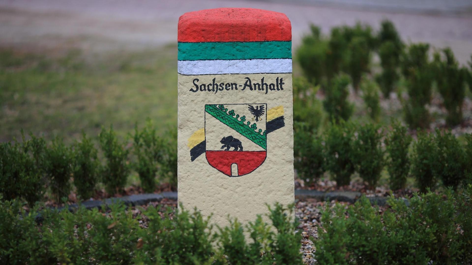 Ein Stein mit der Aufschrift "Sachsen-Anhalt" Ein Stein mit der Aufschrift "Sachsen-Anhalt"