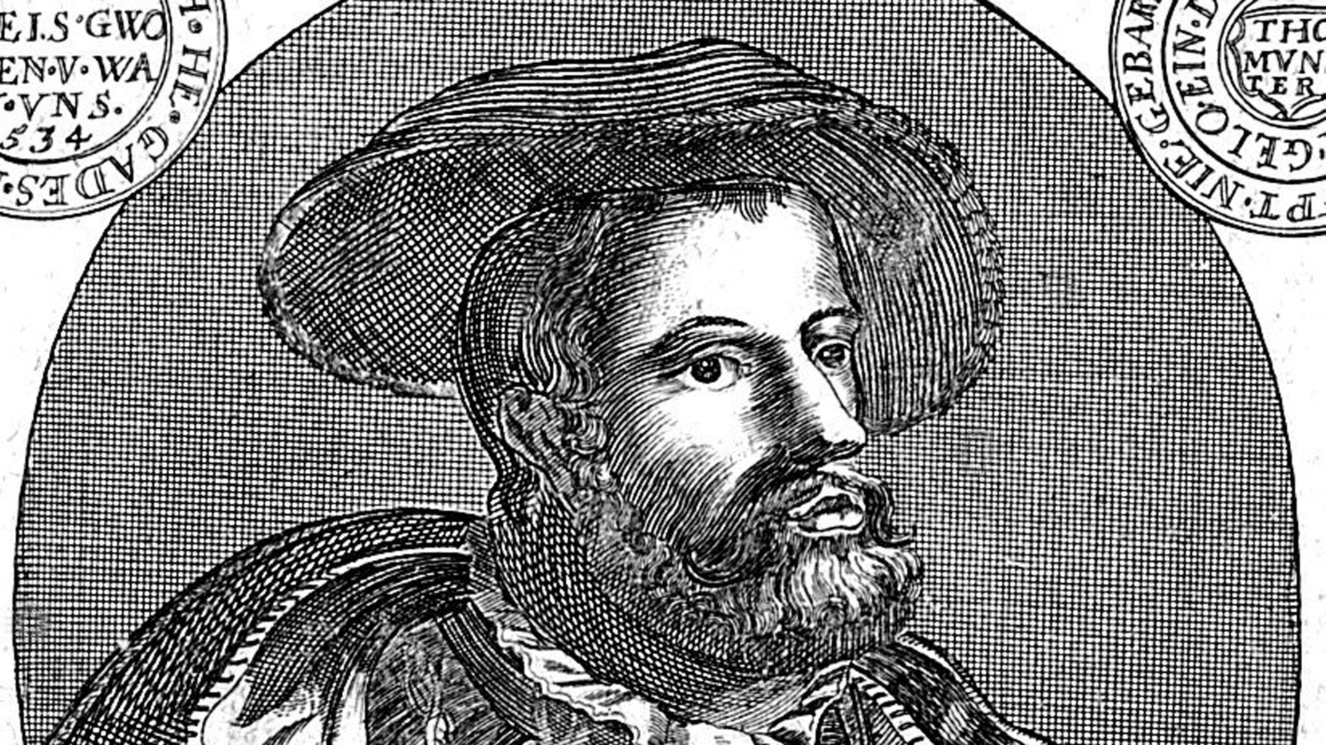 Zeitgenössisches Porträt des niederländischen Täufers und Schwärmers Johann Bockelson (1509-1536). Zeitgenössisches Porträt des niederländischen Täufers und Schwärmers Johann Bockelson (1509-1536).