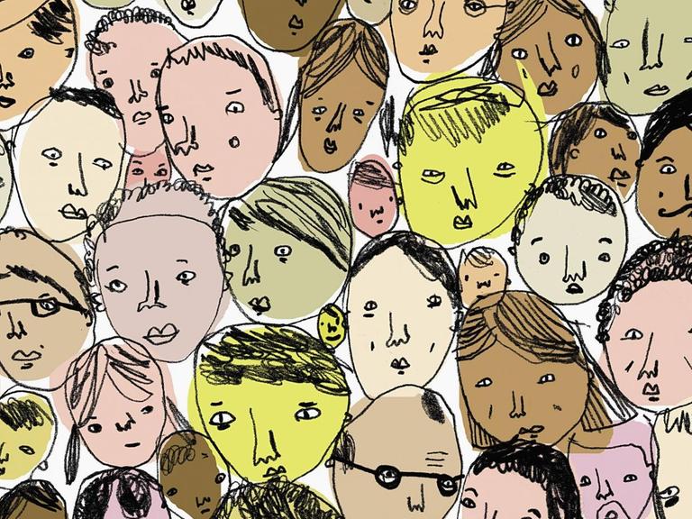 Illustration: Menge unterschiedlicher Menschen dicht beeinander
