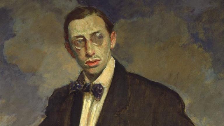 Farbenfrohes Gemälde von Jacques Emile Blanche (1861-1942), das den Komponsiten Igor Stravinsky zeigt. Farbenfrohes Gemälde von Jacques Emile Blanche (1861-1942), das den Komponsiten Igor Stravinsky zeigt.