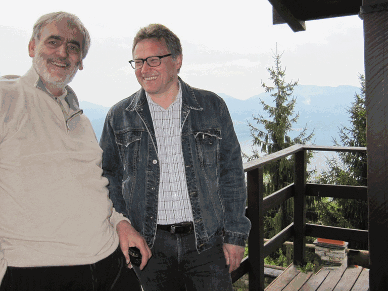Der Komponist Helmut Lachenmann und Deutschlandradio-Musikredakteur Rainer Pöllmann