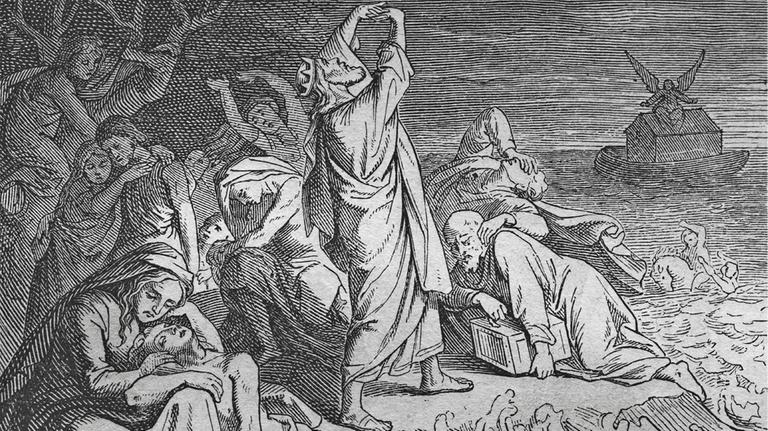 Die Sintflut, Historischer Stahlstich aus dem Jahre 1860 Die Sintflut, Historischer Stahlstich aus dem Jahre 1860