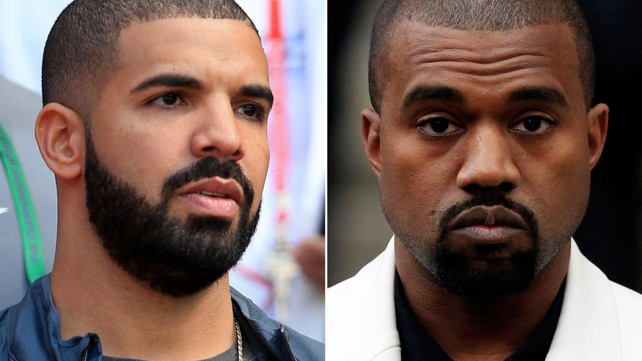 Porträtfotos von zwei der prominentesten Rapper: der Kanadier Drake (l.) und der US-Amerikaner Kanye West (undatierte Fotos)