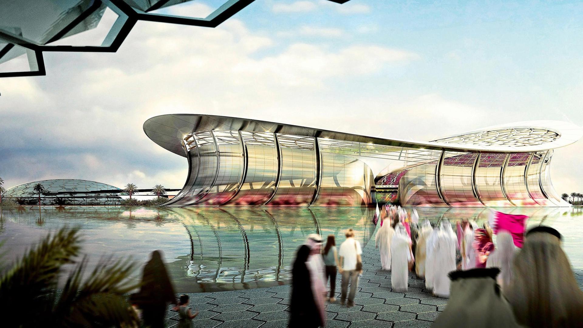Ein Stadion in dem arabischen Emirat Katar. Da findet 2022 die Fußball-Weltmeisterschaft statt Ein Stadion in dem arabischen Emirat Katar. Da findet 2022 die Fußball-Weltmeisterschaft statt