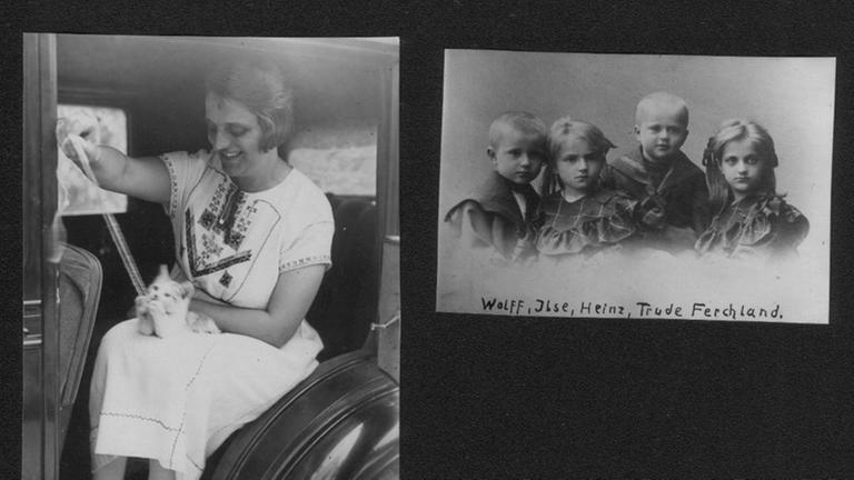 Tante Trude mit Katze auf einem Familienfoto