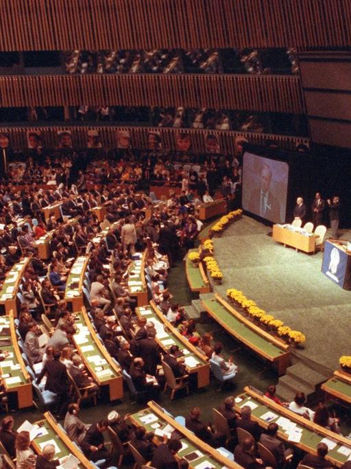 Blick in den Sitzungssaal der Vereinten Nationen am 30. September 1990 während des ersten Weltkindergipfels
