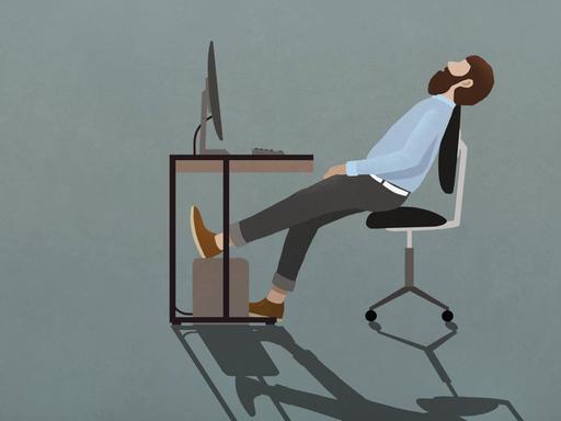 Ein Büromitarbeiter schläft an seinem Schreibtisch (Illustration).