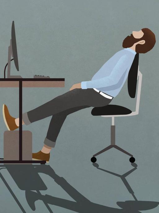 Ein Büromitarbeiter schläft an seinem Schreibtisch (Illustration).