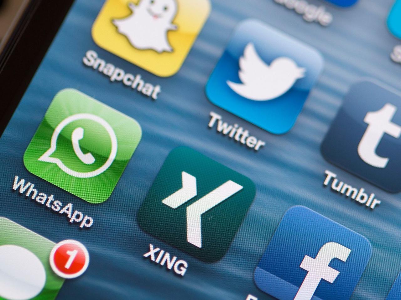 Auf dem Display eines Smartphones sind die App-Logos verschiedener Social Media Plattformen zu sehen Derweil der Anbieter Facebook seit einiger Zeit Nutzer verliert, werden Dienste wie Snapchat, Tumblr, Twitter und Vine immer beliebter. Auf dem Display eines Smartphones sind die App-Logos verschiedener Social Media Plattformen zu sehen Derweil der Anbieter Facebook seit einiger Zeit Nutzer verliert, werden Dienste wie Snapchat, Tumblr, Twitter und Vine immer beliebter.