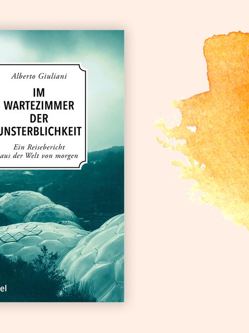 Cover von Alberto Giulianis "Im Wartezimmer der Unsterblichkeit" vor Deutschlandfunk Kultur Hintergrund.