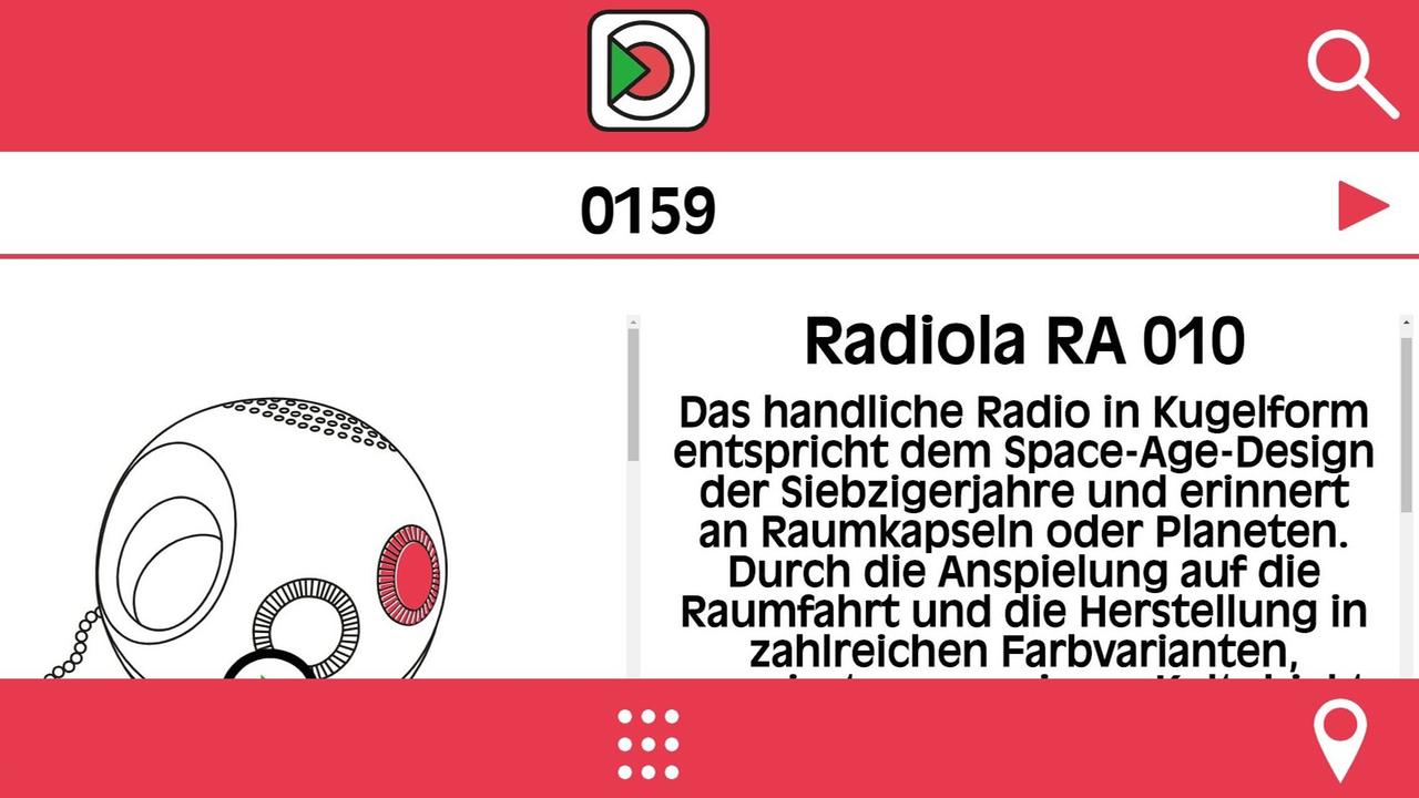 Die Oberfläche der App zur Ausstellung "Sound of Design" der Pinakothek der Moderne Die Oberfläche der App zur Ausstellung "Sound of Design" der Pinakothek der Moderne