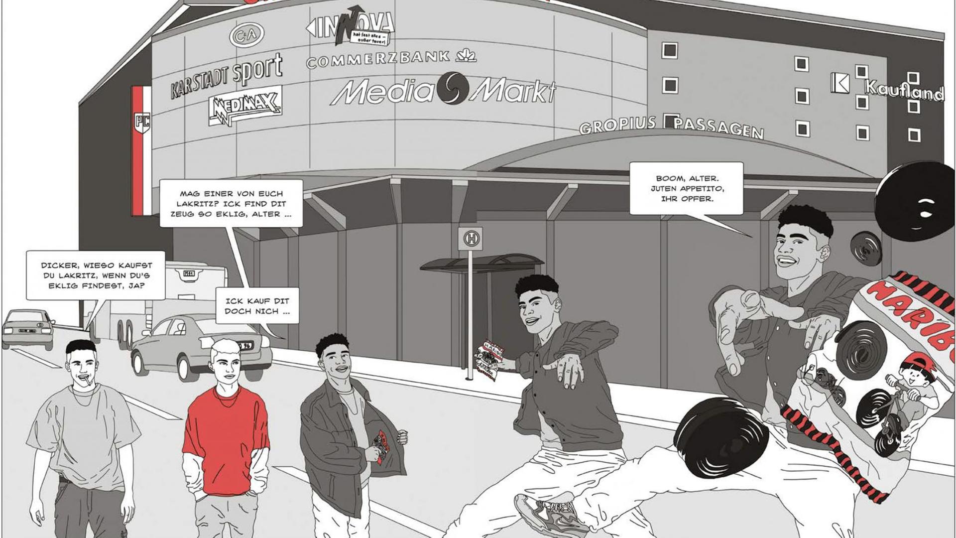 Ausschnitt aus der Graphic Novel "Sonne und Beton". Ausschnitt aus der Graphic Novel "Sonne und Beton".