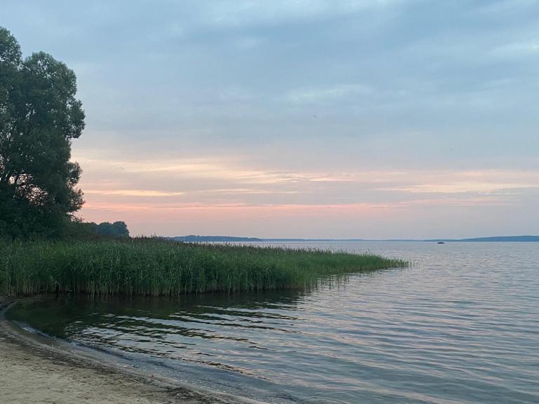 Der Plauer See in Mecklenburg in der Dämmerung.