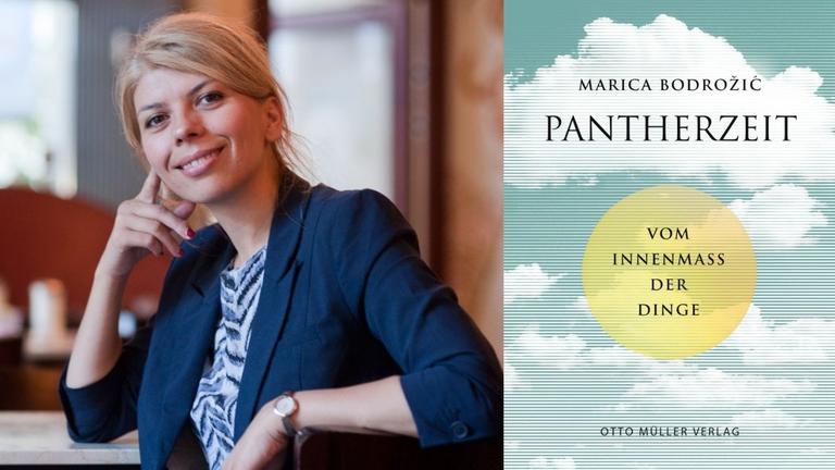 Marica Bodrožić: "Pantherzeit. Vom Innenmaß der Dinge" Zu sehen sind die Autorin und das Buchcover, auf dem Wolken abgebildet sind. Marica Bodrožić: "Pantherzeit. Vom Innenmaß der Dinge" Zu sehen sind die Autorin und das Buchcover, auf dem Wolken abgebildet sind.