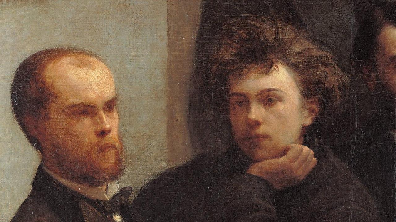 Ausschnitt aus einem Gemälde des Künstlers (Fantin-Latour, 1836-1904). Abgebildet sind Paul Verlaine und Arthur Rimbaud bei einer Zusammenkunft von Künstlern. Coin de table Representation d une reunion d artiste. Detail du tableau representant Paul Verlaine (1844-1896) et Arthur Rimbaud (1854-1891), poetes francais. Peinture de Henri Fantin Latour (Fantin-Latour, 1836-1904). Huile sur toile. Dim. 1,60 x 2,25 m. 1872. Paris, musee d Orsay (252240) !AUFNAHMEDATUM GESCH Ausschnitt aus einem Gemälde des Künstlers (Fantin-Latour, 1836-1904). Abgebildet sind Paul Verlaine und Arthur Rimbaud bei einer Zusammenkunft von Künstlern. Coin de table Representation d une reunion d artiste. Detail du tableau representant Paul Verlaine (1844-1896) et Arthur Rimbaud (1854-1891), poetes francais. Peinture de Henri Fantin Latour (Fantin-Latour, 1836-1904). Huile sur toile. Dim. 1,60 x 2,25 m. 1872. Paris, musee d Orsay (252240) !AUFNAHMEDATUM GESCH
