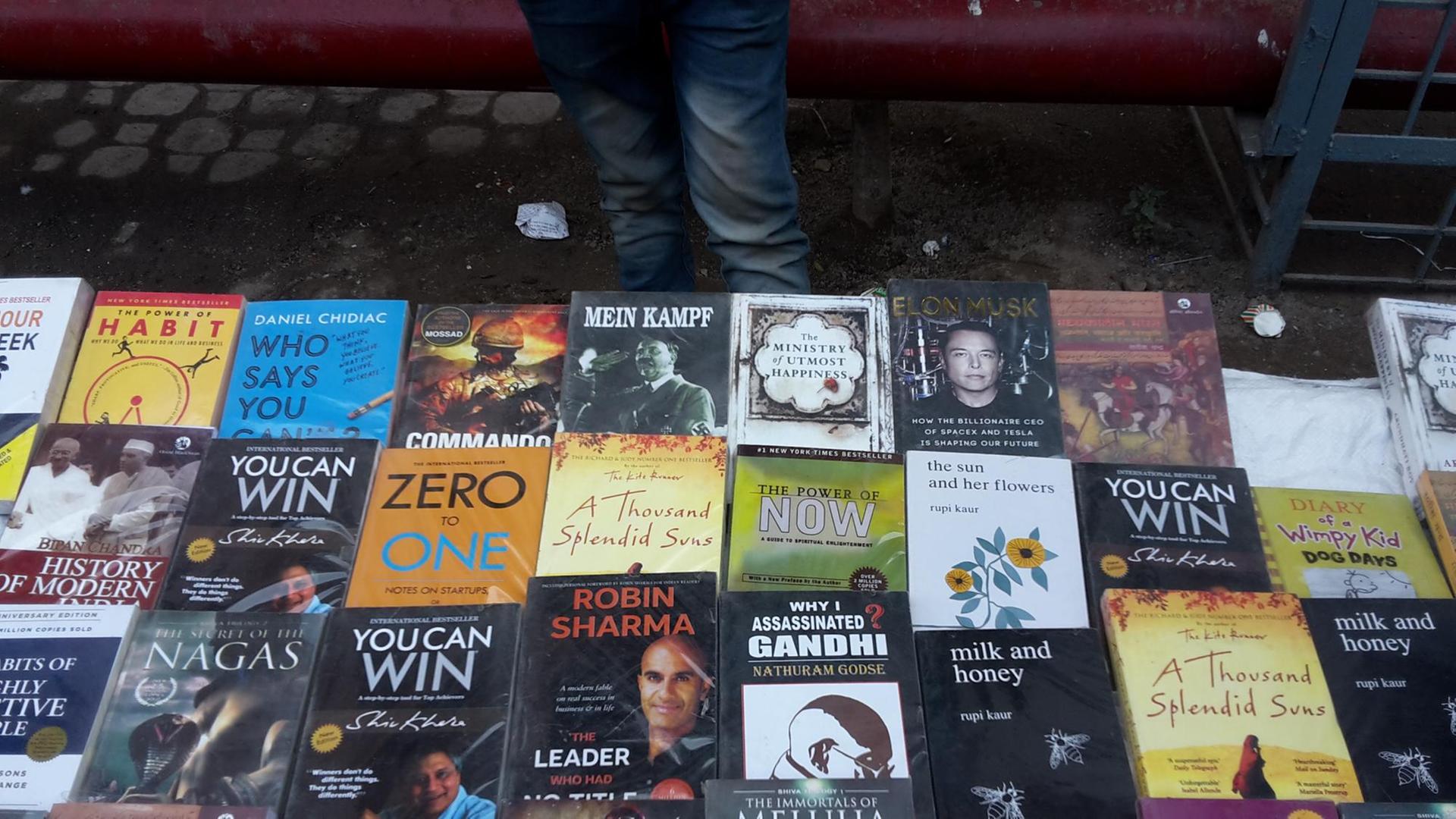 Bestseller "Mein Kampf" liegt neben dem neuen Roman "The Ministry of Utmost Happiness" von Arundhati Roy auf einem Büchertisch. Bestseller "Mein Kampf" liegt neben dem neuen Roman "The Ministry of Utmost Happiness" von Arundhati Roy auf einem Büchertisch.