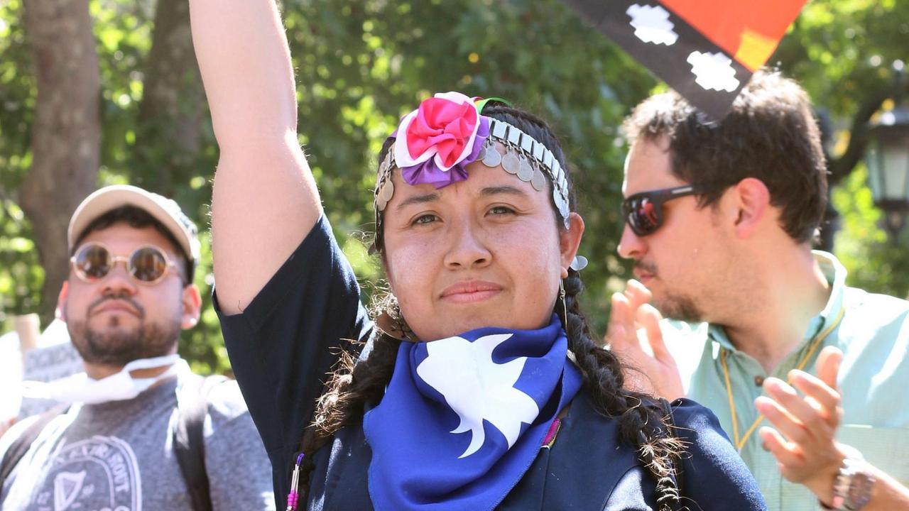 Die Chilenin Macarena Ramirez Nahueñir während der Demonstrationen Die Chilenin Macarena Ramirez Nahueñir während der Demonstrationen