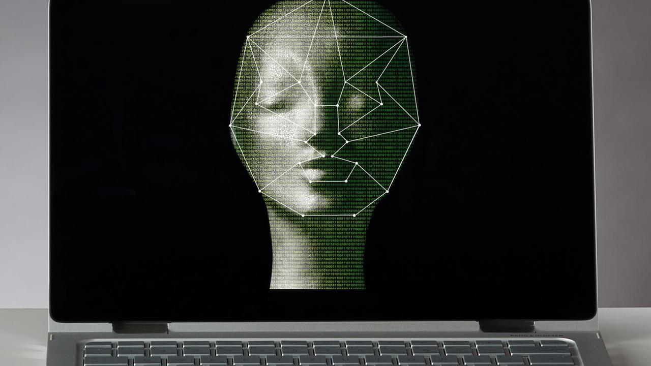 Das Foto zeigt einen Computer-Bildschirm, auf dem ein menschliches Gesicht biometrisch vermessen wird. Das Foto zeigt einen Computer-Bildschirm, auf dem ein menschliches Gesicht biometrisch vermessen wird.