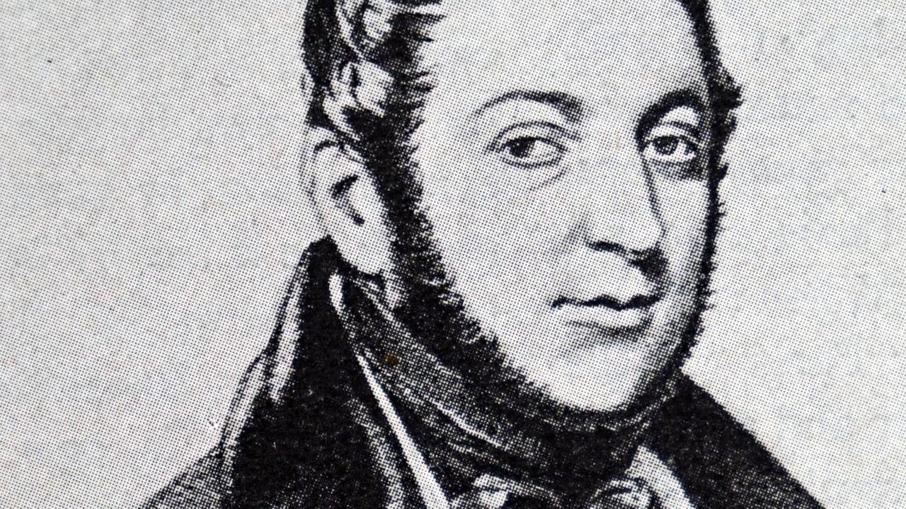 Zeichnung des Komponisten im Porträt. Zeichnung des Komponisten im Porträt.