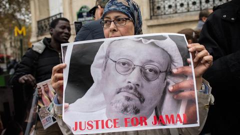 Nach Tod von Jamal Khashoggi Proteste vor der saudischen Botschaft in Paris im Oktober 2018.