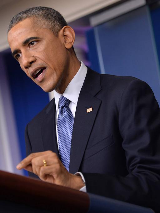 US-Präsident Obama bei einer Pressekonferenz im Weißen Haus am 19.12.2014