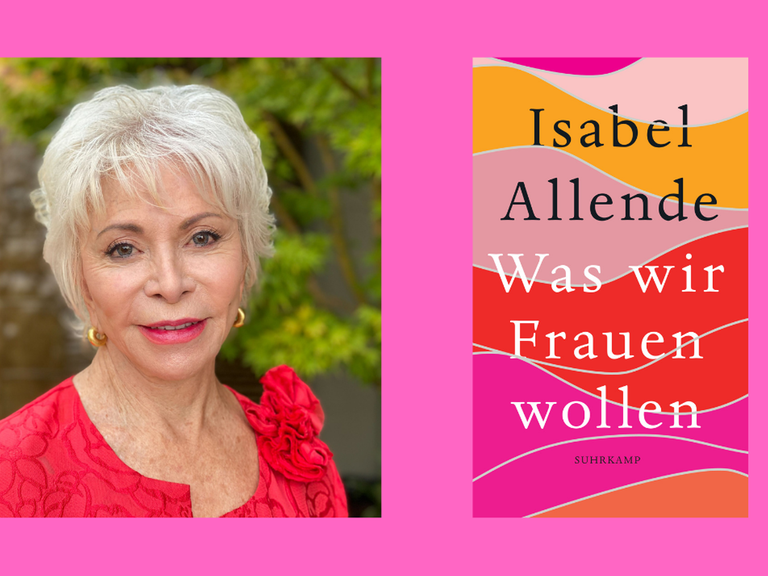 Ein Portrait der Schriftstellerin Isabel Allende und das Cover ihres Buches "Was wir Frauen wollen"