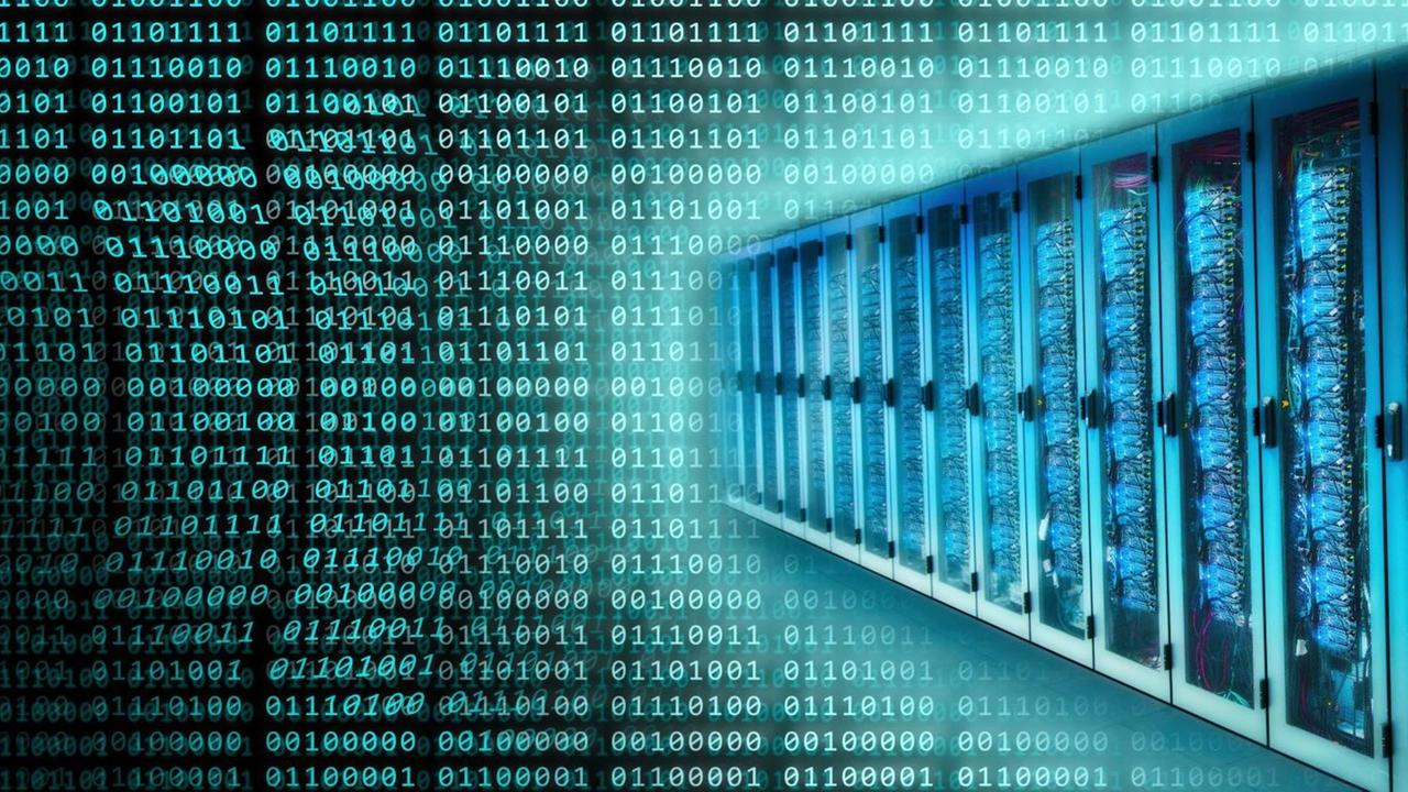 Eine Reihe von Server Racks mit Binärzahlen | Verwendung weltweit Eine Reihe von Server Racks mit Binärzahlen | Verwendung weltweit