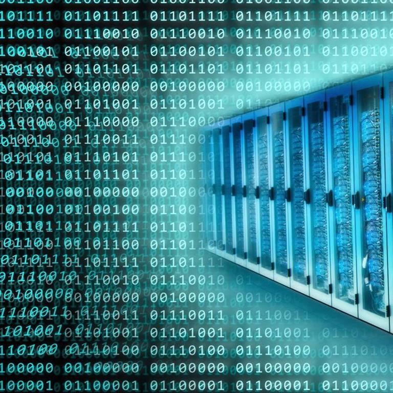 Eine Reihe von Server Racks mit Binärzahlen | Verwendung weltweit