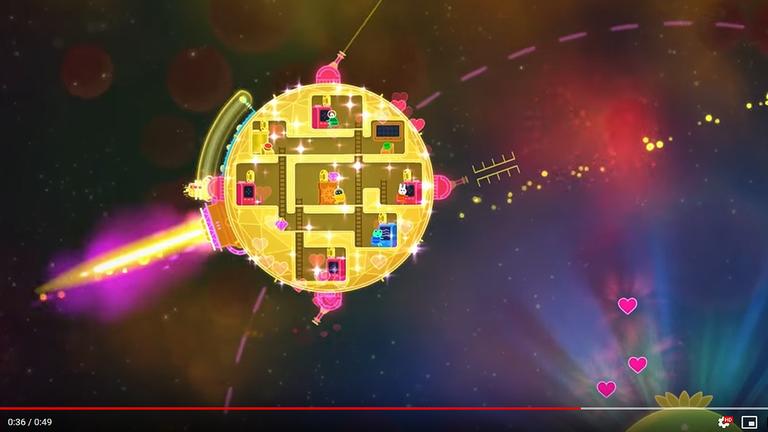Szene aus dem Computerspiel "Lovers in a Dangerous Spacetime". Durch einen virtuellen Weltraum fliegt ein Raumschiff.