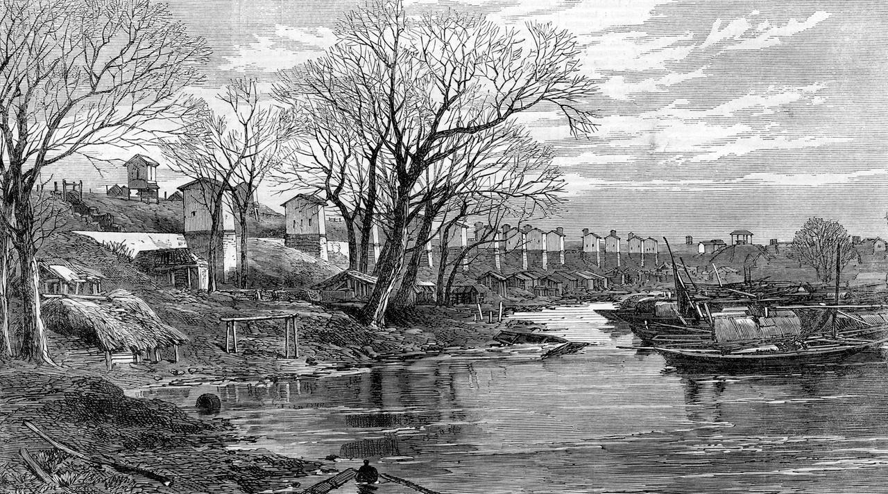 Die inneren Festungswälle in der chinesischen Stadt Suzhou, um 1864. Die inneren Festungswälle in der chinesischen Stadt Suzhou, um 1864.