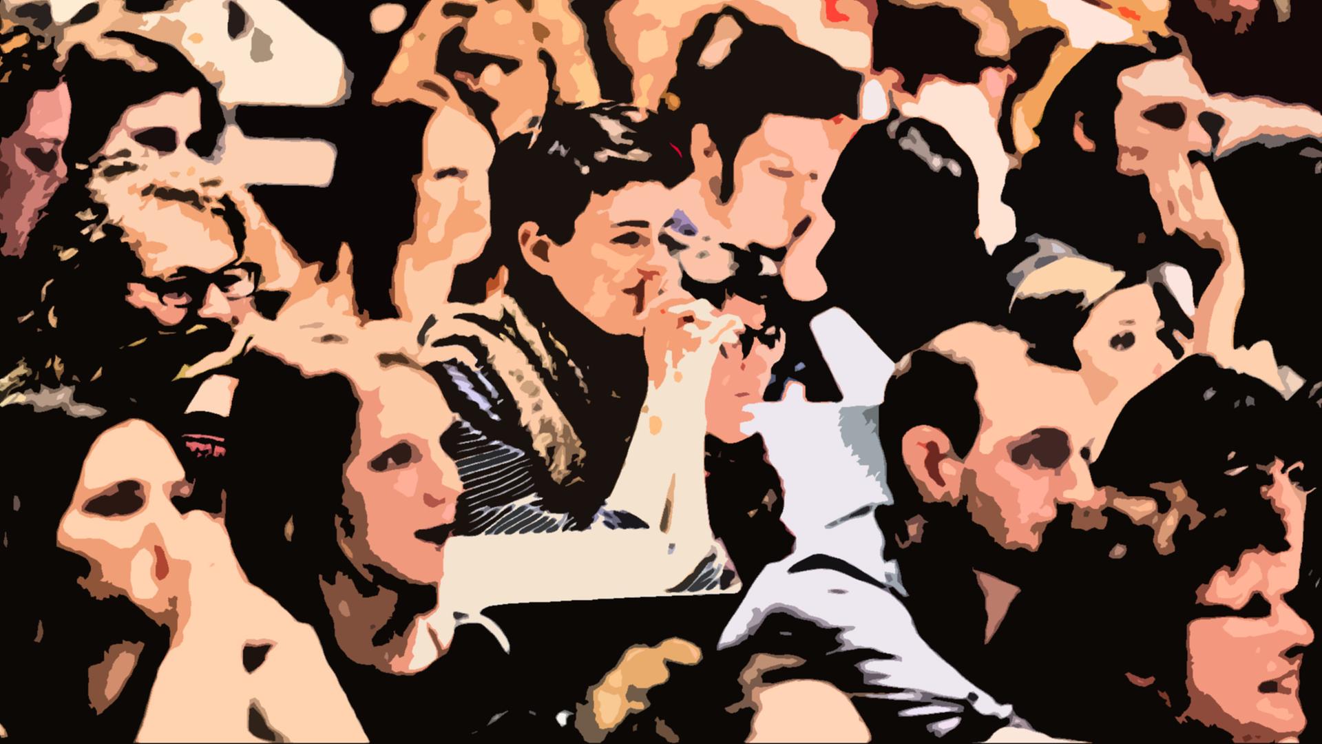 Studentinnen und Studenten sitzen im Hörsaal einer Universität. Studentinnen und Studenten sitzen im Hörsaal einer Universität.