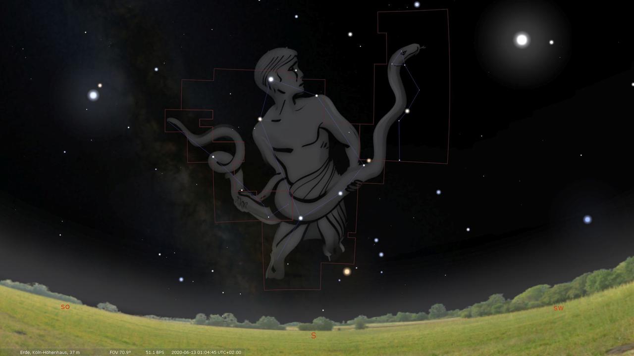 Das Sternbild Serpens wird durch den Schlangenträger zweigeteilt Das Sternbild Serpens wird durch den Schlangenträger zweigeteilt