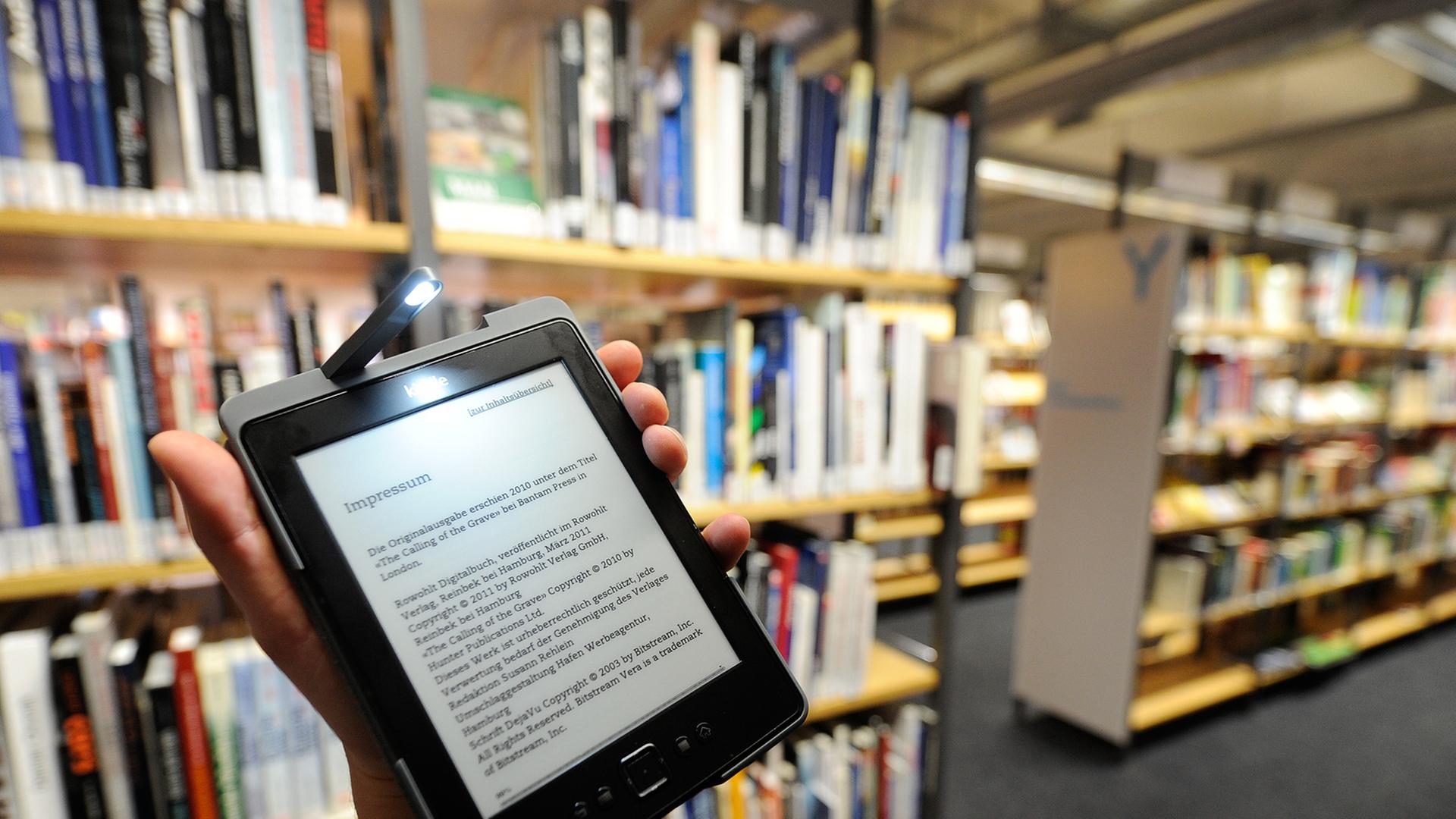 Ein ausgeliehenes E-Book wird am 04.12.2012 in Hamburg in der Zentralbibliothek auf einem sogenannten E-Reader angezeigt. Ein ausgeliehenes E-Book wird am 04.12.2012 in Hamburg in der Zentralbibliothek auf einem sogenannten E-Reader angezeigt.