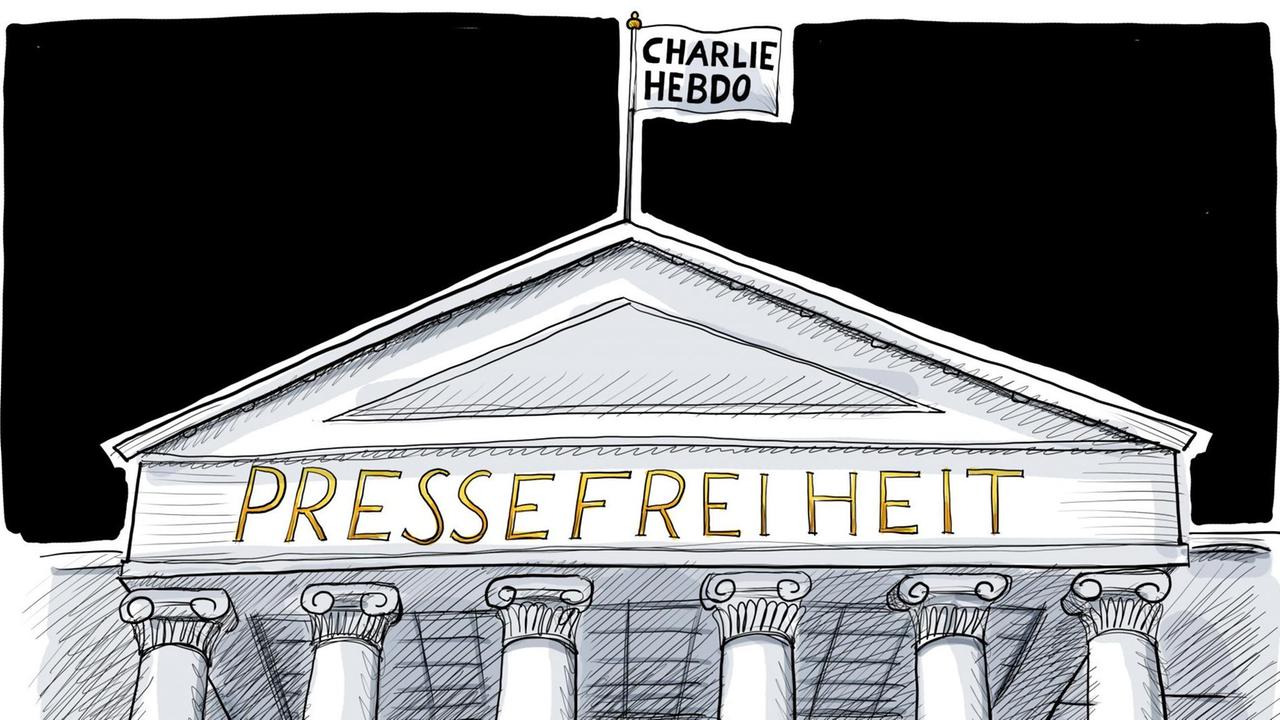 Karikatur über Charlie Hebdo und die Pressefreiheit Karikatur über Charlie Hebdo und die Pressefreiheit