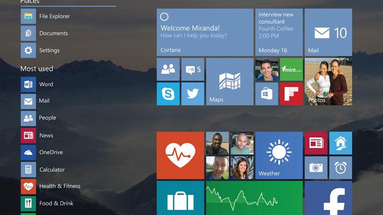 Die Oberfläche des Betriebssystems Windows 10