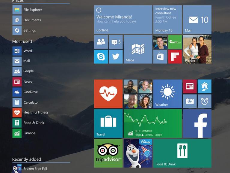 Die Oberfläche des Betriebssystems Windows 10