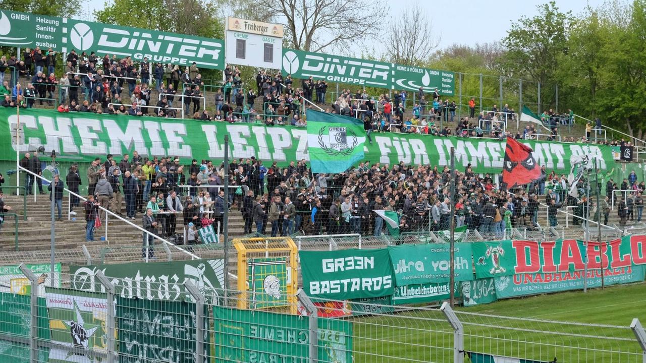 Fans von Chemie Leipzig bei einem Spiel gegen Bernburg. Fans von Chemie Leipzig bei einem Spiel gegen Bernburg.